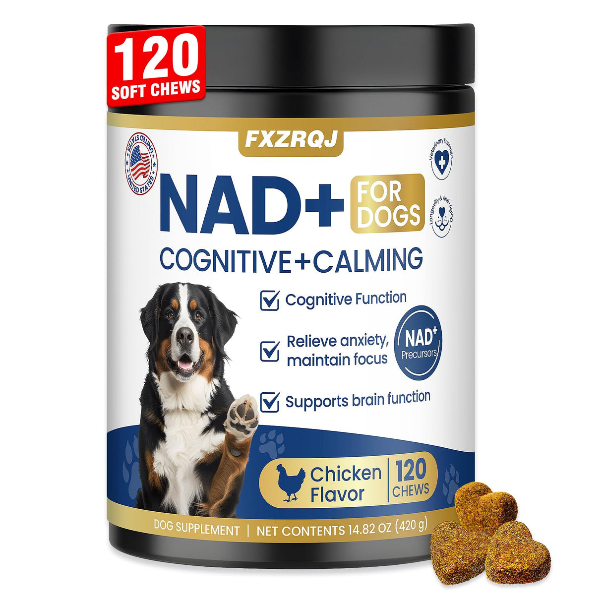 Nicotinamide Adenine Dinucleotide Precursor & Senior Dog Supplement,Dog Cognitive & Calming Chews,Dogs Vitamin Supplement,Supports Dogs Anti-Aging,Cognitive Health & Anxiety Relief,Promotes Relaxation