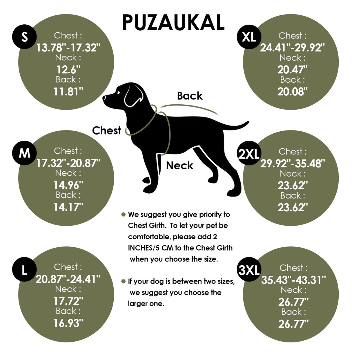 PUZAUKAL Dog Coat, Large Dog Jacket, Windproof Dogs Puffer Jacket, Fleece Lined Warm Dogs Winter Coat with Harness Hole (Army Green XL)