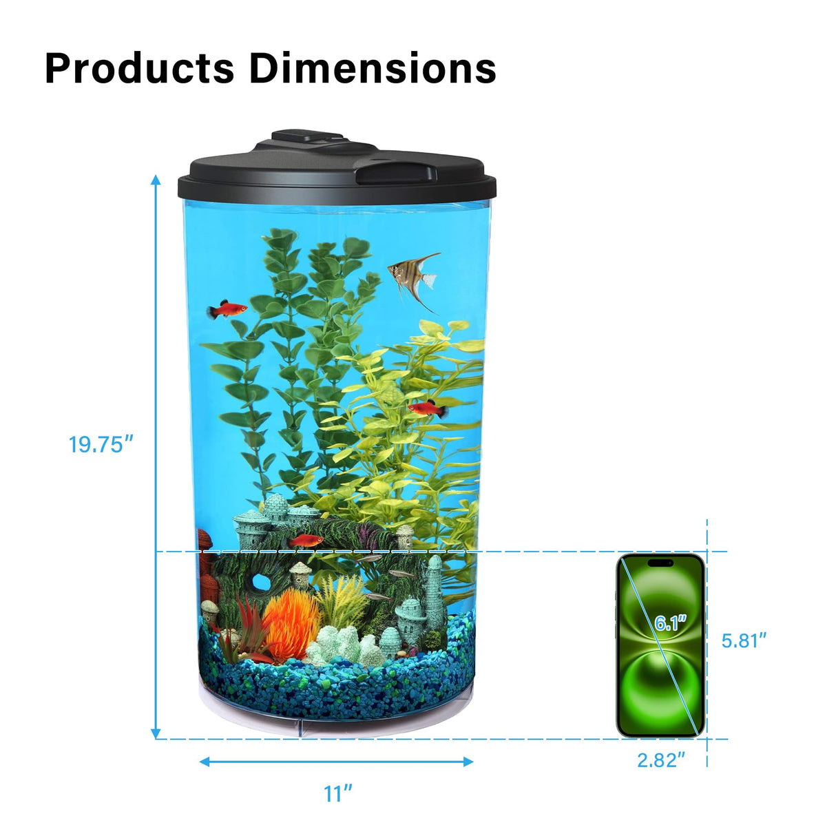 Koller Products Plastic 6-Gallon AquaView 360 Aquarium Kit for Tropical Fish, Betta Fish with LED Lighting and Power Filter Clear, 4-Piece Set