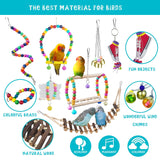 Sysmashing 23pcs Bird Parakeet Cockatiel Toys,Parrot Swing Chewing Hanging Toy with Safe Bells,Bird cage Colorful Climbing Standing Rope Natural Wood Ladder Bungee Toys