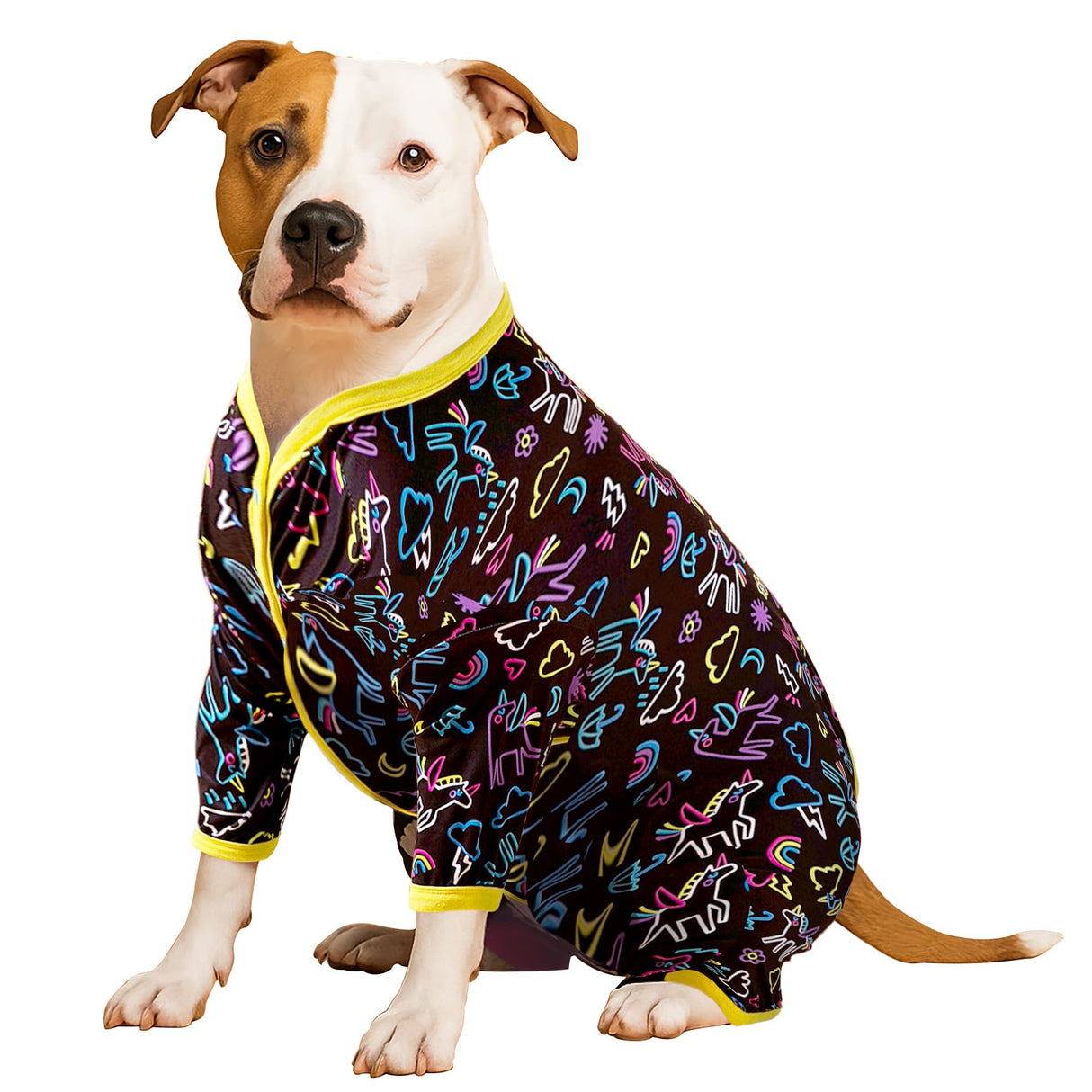 LovinPet Large Dog Pajamas - Stretch Knit Dog Shirt, PJs for Pitbulls, Unicorn Print, Lightweight Pullover Pet PJs, Pet Pajamas for Dogs, Pitbull Clothes, Pitbull Shirt, Blue L