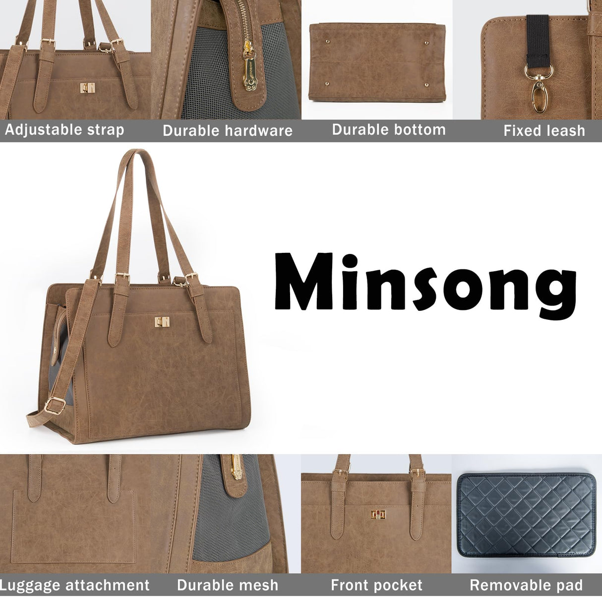 Stylish Pet Carrier Purse Leather Bag for Small Dogs Cats Puppy,Airline Approved Soft-Sided Carriers (Vintage Brown)