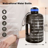 QuiFit Motivational Gallon Water Bottle - with Straw & Time Marker BPA Free Large Reusable Sport Water Jug with Handle for Fitness Outdoor Enthusiasts Leak-Proof(Black,1 gallon)