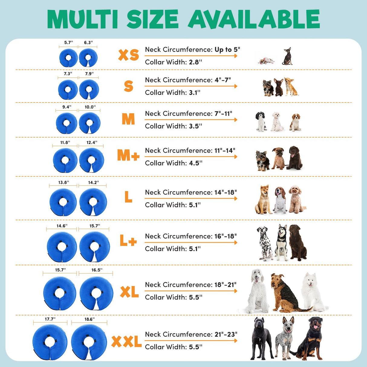 BENCMATE Inflatable Dog Cone Collar Alternative, Soft Dog Cone for Small Medium Large Dogs and Cats, Neck Recovery ECollar Donut Collar After Surgery (Medium, Blue)