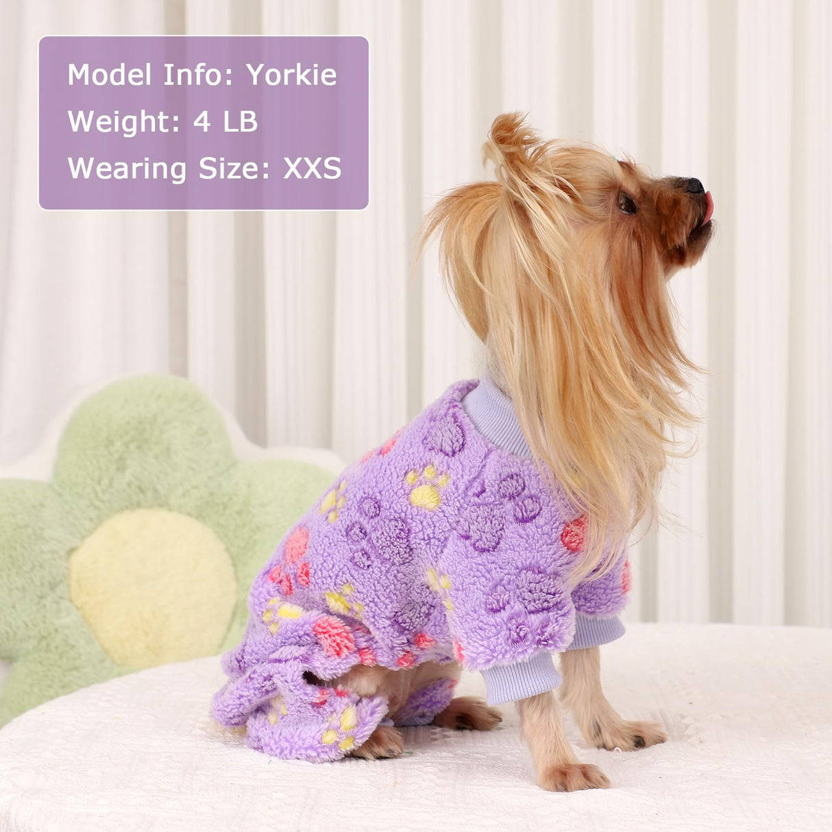 YIKEYO Dog Sweaters for Small Dogs, Dog Pajamas Winter Girl and Boy,Puppy 4 Legged Clothes Chihuahua Yorkie Teacup Jumpsuit Cute Feet Print(Purple, XXS)