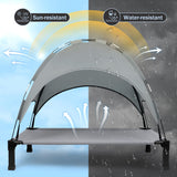Heeyoo Elevated Dog Bed with Canopy, Outdoor Dog Bed Cot with Removable Shade Tent, Portable Raised Pet Cot Cooling Bed for Dogs and Cats, Grey, 51" x 36"