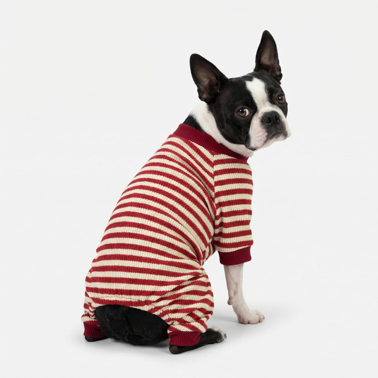 Fitwarm Red and White Striped Dog Pajamas, Waffle Dog Clothes for Small Dogs Girl Boy, Puppy Onesie with Feet, Pet Christmas Outfit, Small