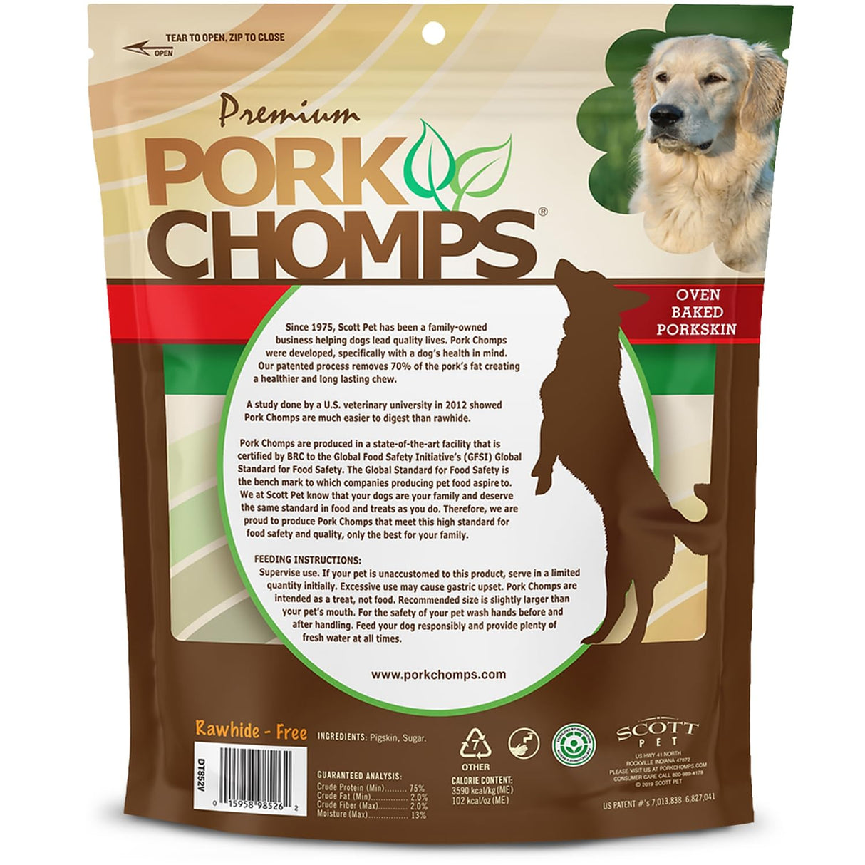 Pork Chomps Baked Pork Skin Dog Chews, 8-inch Rolls, 18 Count (Pack of 1)