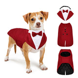 Dog Wedding Outfit Stylish Suit Bow Tie Costume Cold Weather Warm Flannel Lining Christmas Party Formal Tuxedo (Burgundy,L)