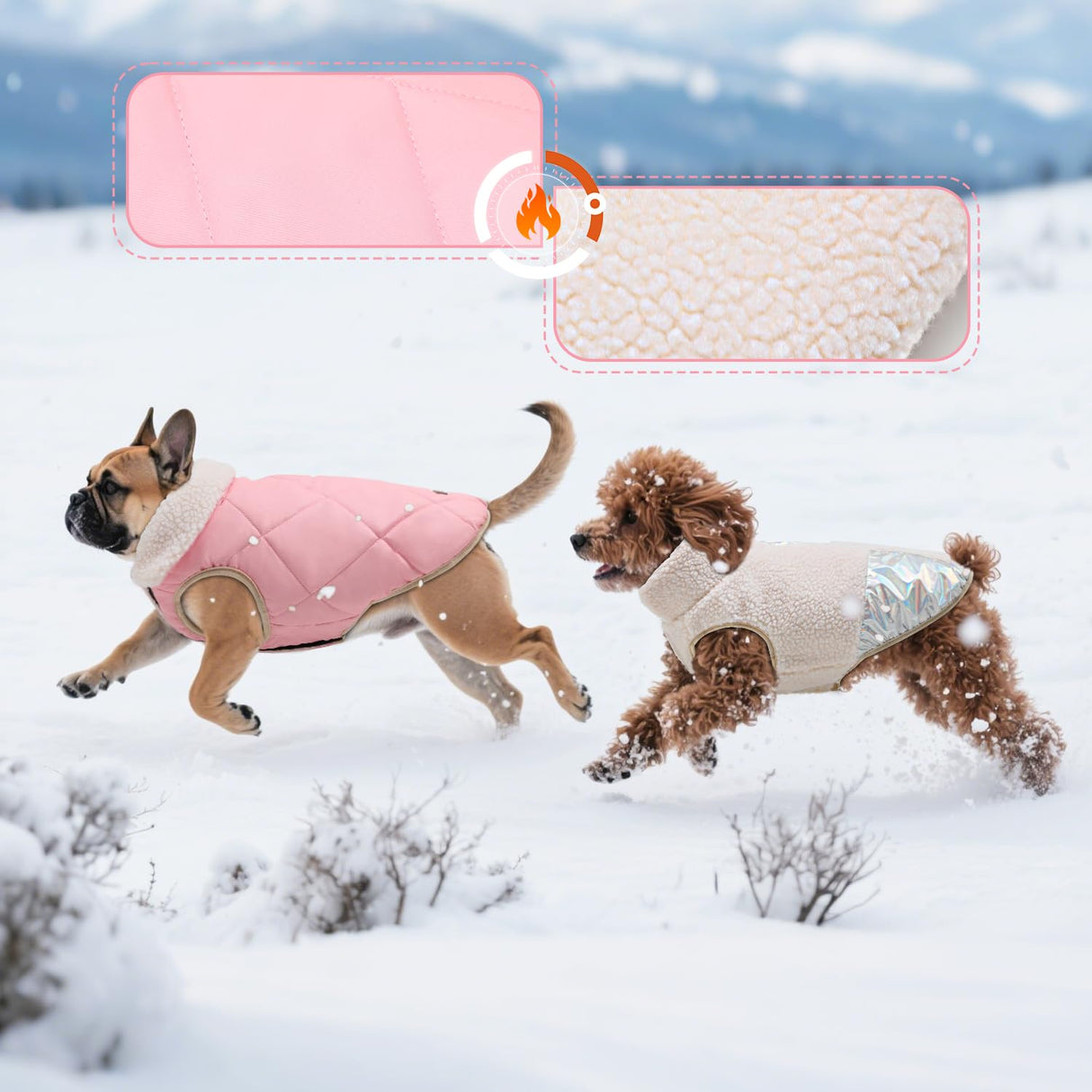 EMUST Quilted Warm Small Dog Winter Coat - 2 Layers Fleece Lined Doggie Puffer Vest for Cold Weather with Leash Hole, Cream, XS