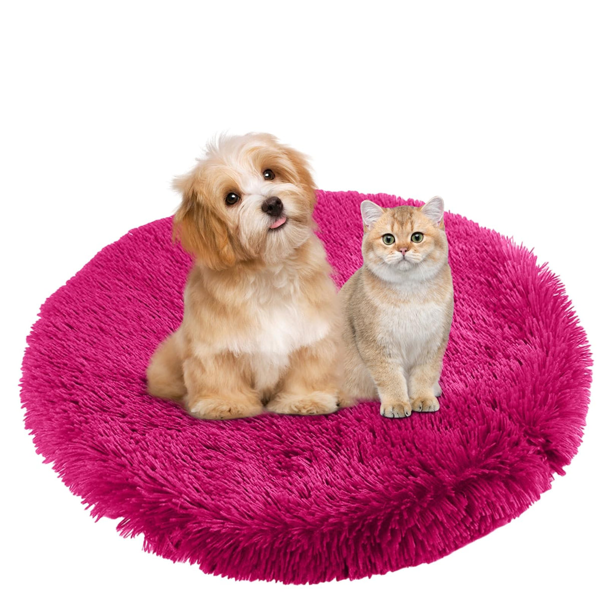 BESTORI Round Calming Dog Bed Machine Washable Warm Anti-Anxiety Pet Bed Soft Plush Cushion for Small Medium Large Dogs and Cats, Rose Red, 31.5" L x 31.5" W