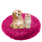 BESTORI Round Calming Dog Bed Machine Washable Warm Anti-Anxiety Pet Bed Soft Plush Cushion for Small Medium Large Dogs and Cats, Rose Red, 31.5" L x 31.5" W