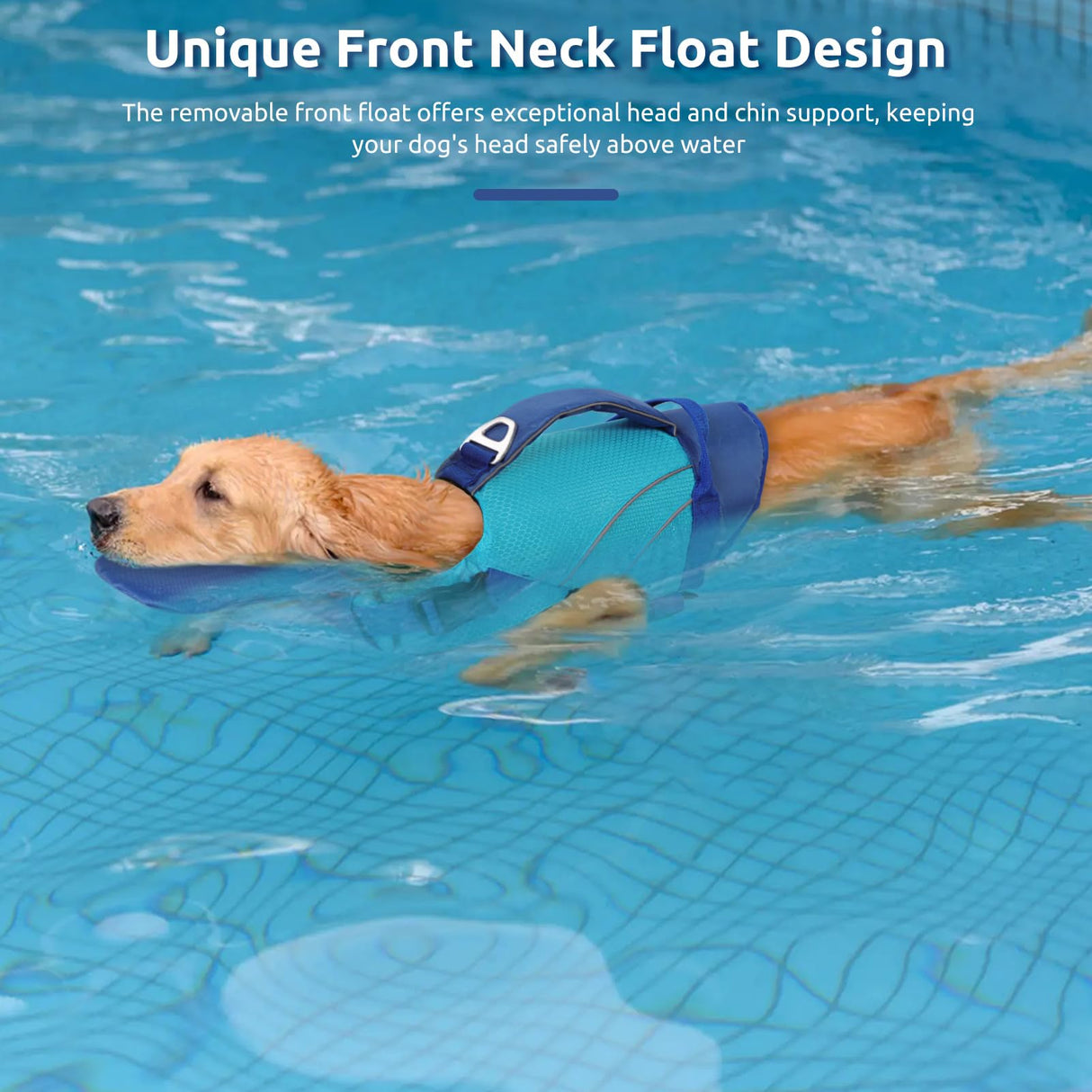 Queenmore Dog Life Jacket Large, Pet Pool Float with Chin Float, Large Dog Life Vest for Swimming, Adjustable Ripstop Pet Life Vest for Water at Pool, Beach, Boating (Blue,XL)