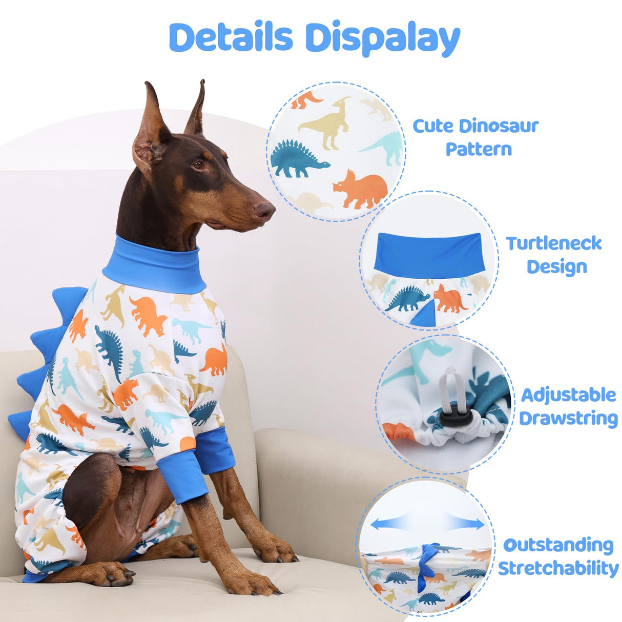 UNIPUP Dog Pajamas Large Size, Big Dog Onesie Clothes, Anti Shedding and Licking, Post Surgery Recovery Pet Pjs, Cotton Soft Material Stretchable Pet Pajamas U-COSP02M