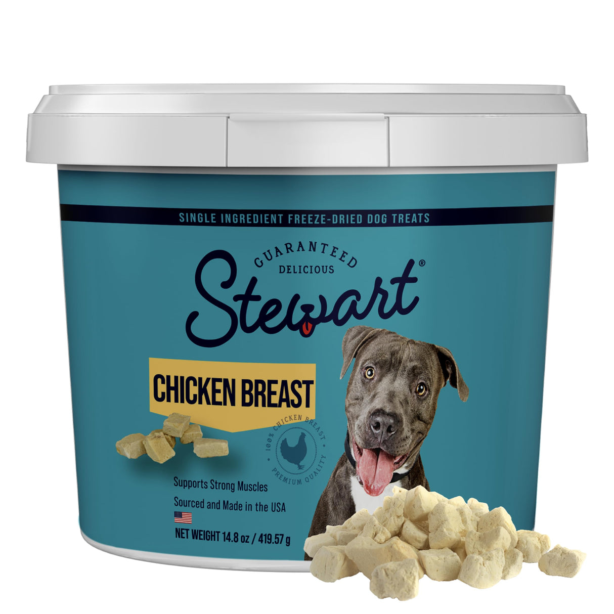 Stewart Chicken Breast Dog Treats, 14.8 oz, ~280 Pieces, Freeze Dried Raw, Single Ingredient, 74% Protein Training Treats or Meal Topper in a Value Size Resealable Tub, Grain Free, Gluten Free