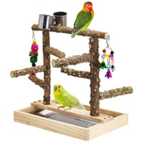 BNOSDM Natural Wood Bird Playground for Training & Playing, Parrot Perch Stand Jungle Gym with Detachable Tray & Stainless Feeder Cups Parakeet Cage Playstand for Budgie, Cockatiel, African Grey