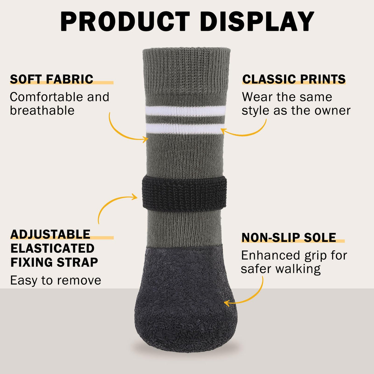 SCENEREAL Anti Slip Dog Boots & Paw Protectors for Hardwood Floor, Extended Dog Socks to Prevent Licking Paws, Waterproof Pet Snow Rain Shoe for Winter Large Senior Dogs, Grey L