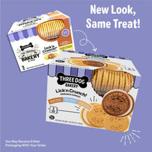Load image into Gallery viewer, Three Dog Bakery Lick'n Crunch Sandwich Cookies Premium Dog Treats with No Artificial Flavors, Carob/Peanut Butter, Golden/Vanilla, 39 Ounces (Pack of 1)

