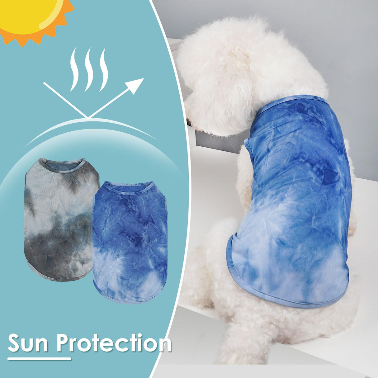 cyeollo 2 Pack Dog Shirts Sun Protection Dog T Shirt Stretchy Tie Dye Tank Top Breathable Sleeveless Vest Summer Pet Clothes