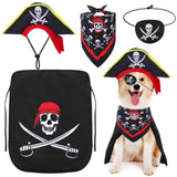 4 Pcs Dog Pirate Costume Set Dog Pirate Hat Pet Skull Triangle Bandana Puppy Cape and Eye Mask for Halloween Outfits Accessories