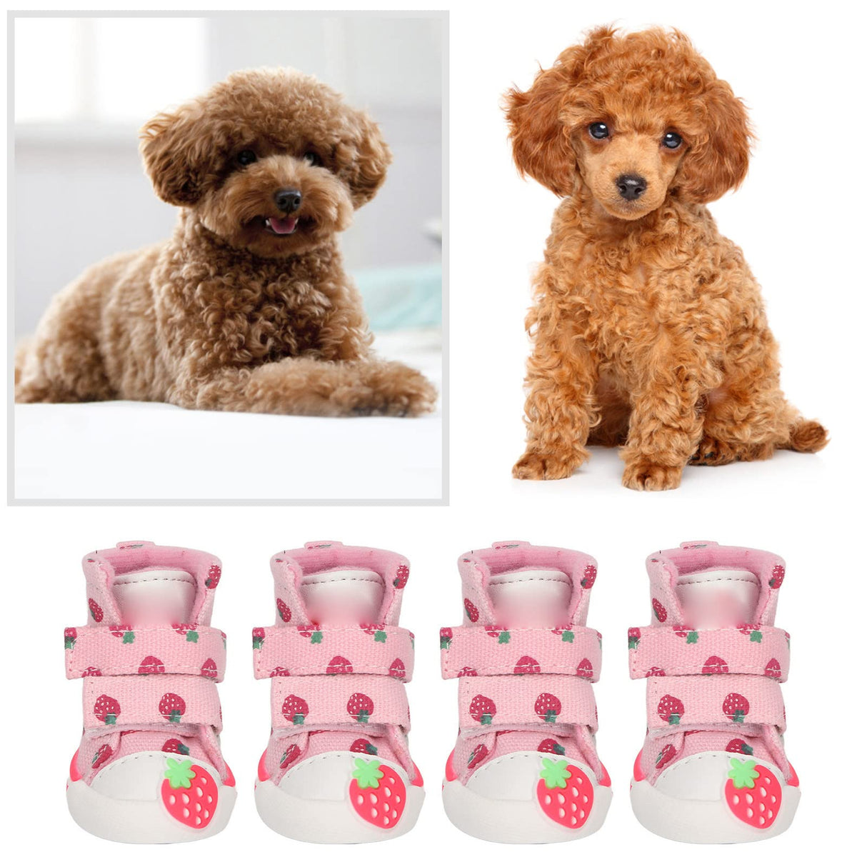 Grcfumo Strawberry Dog Shoes, Dog Boots, Slip Resistant Breathable Cute Puppy Dog Shoes for Small Dogs Teddy Bichon Pomeranian (QAS1)