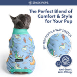 Spark Paws Dog Pajama, Dog Recovery Suit Male, Onesie, Ultra-Soft and 4-Way Stretch, for Small Medium and Large Breeds - Dragons - 3XL