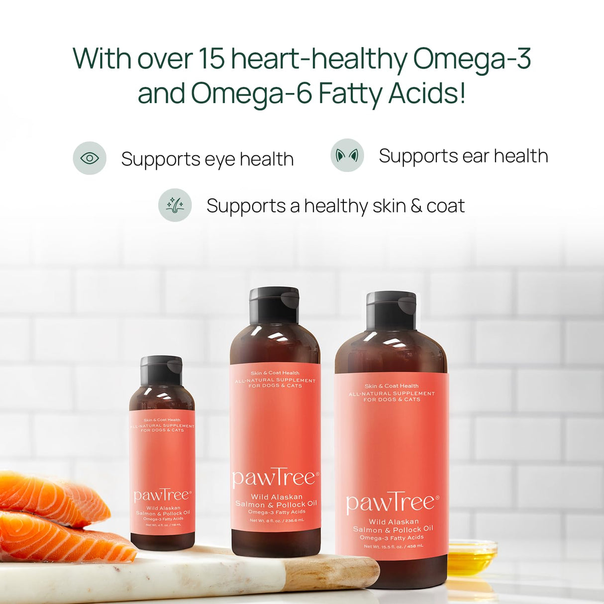 pawTree Salmon Oil-Dog and Cat Fish Oil Supplement-Ideal for excessive shedding control, seasonal allergies, itch relief, dry, irritated skin. With over 15 heart-healthy Omega-3 & Omega-6 Fatty Acids.