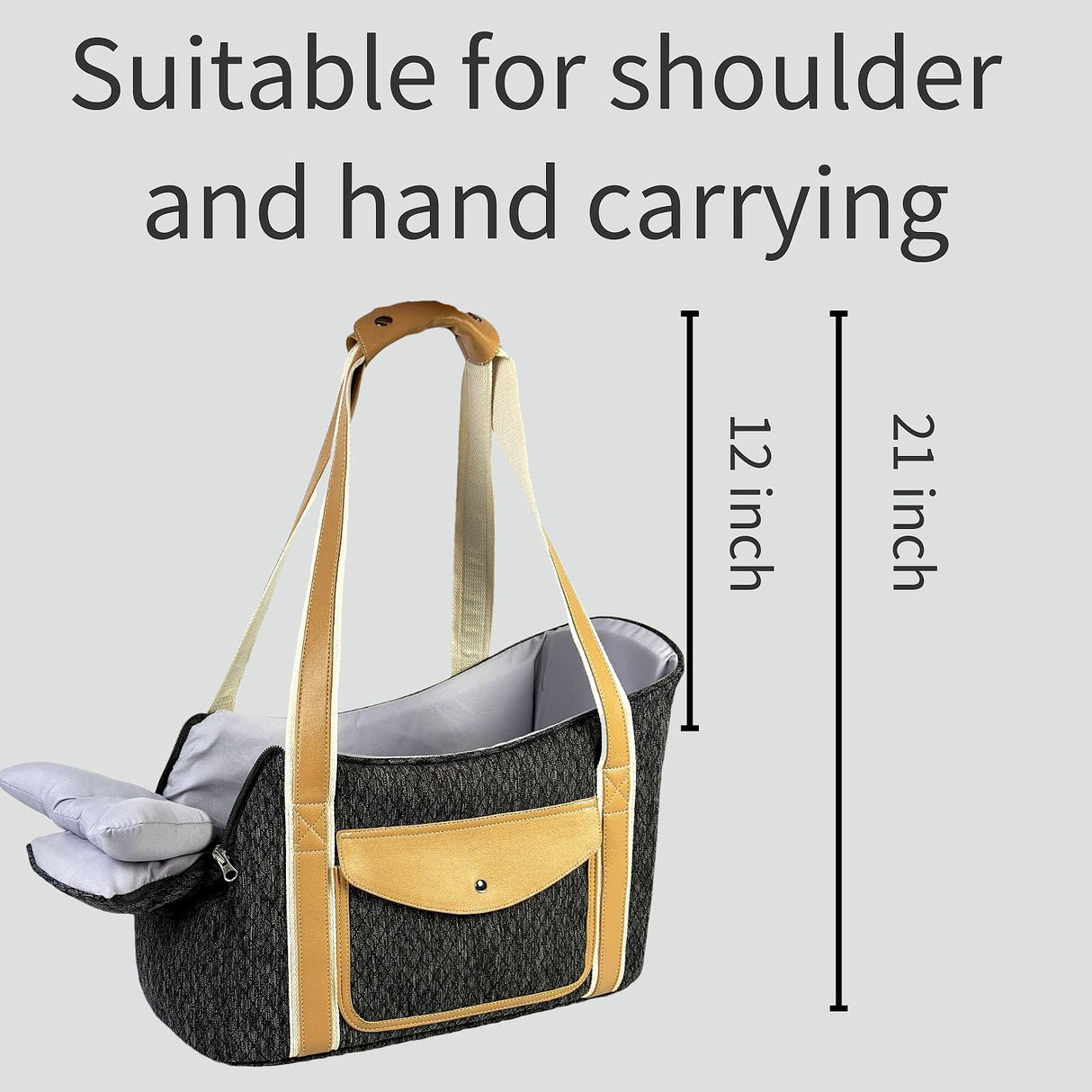 Dog Purse Carrier with Soft Pillows，Dog Tote Bag with Pockets and Secure Harness Clip,17 * 9.5 * 9inches for Small Dogs and Puppies,Outing,Travel,Vet