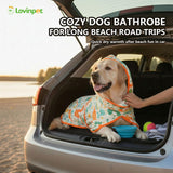 LovinPet 3‑in‑1 Dog Warm Winter Coat & Bathrobe, Hooded Dinosaur Fleece, Lightweight High‑Loft, Absorbent Knit, Quiet Hook‑and‑Loop, Wind‑Blocking Edges, Dog Robes for Medium & Large Dogs, Orange,XL