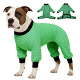 LovinPet Big Pitbull Dog Pajamas, Cotton Green and Grey Stripe Dog Shirt, Stop Shedding for Dogs,Onesies for Dogs, Pet Pajamas for Dogs, Pitbull Clothes, Pet PJ's, M