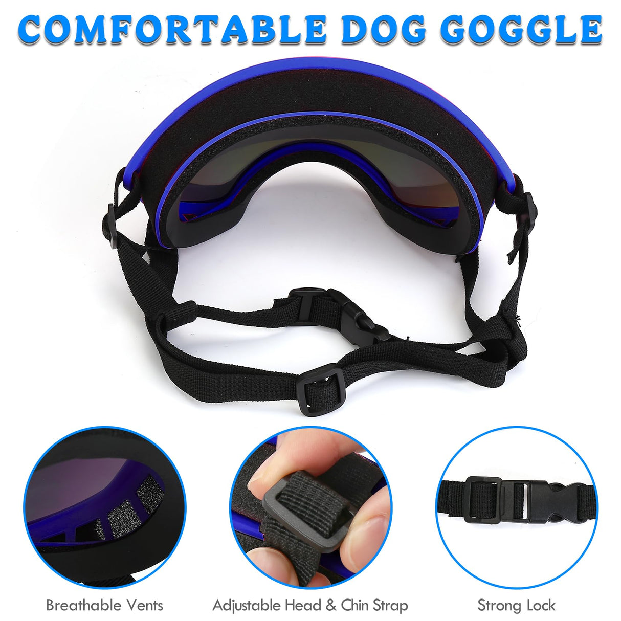 Large Dog Sunglasses Dog Goggles Pet Glasses Pet Eyewear with Adjustable Strap,Glasses for Medium Large Dog Swimming Skating Glasses UV Proof Windproof Dustproof