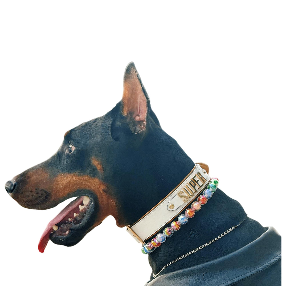 Adjustable Dog Necklace with Elegant Sparkling Colorful Crystal Pearl Beads,Perfect for Parties,Birthdays,Soft and Comfortable, Handmade (18 inches - 20 inches)