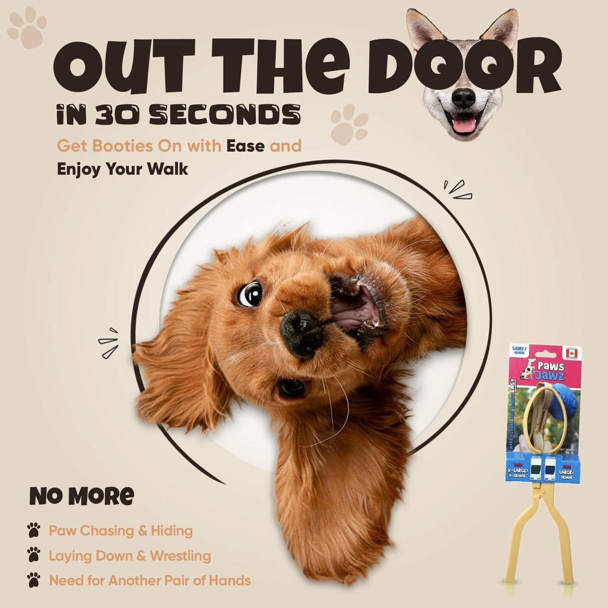 Slip into Dog Booties with One Hand | Fitting Tool for Paws Dog Boots & Other Booties for Hot Pavement, Rain, Winter & Snow Protection; Paws Jawz Medium for Small or Medium Booties