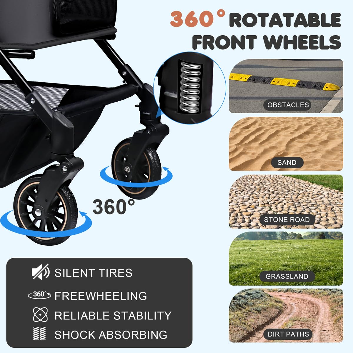 Dog Stroller for Large & Medium Dogs (20–132 lbs), Pet Stroller for 2 Small Dogs, Cat Strollers for 2 Cats, Extra Large Heavy Duty, Foldable & Fully Ventilated Design, Gray