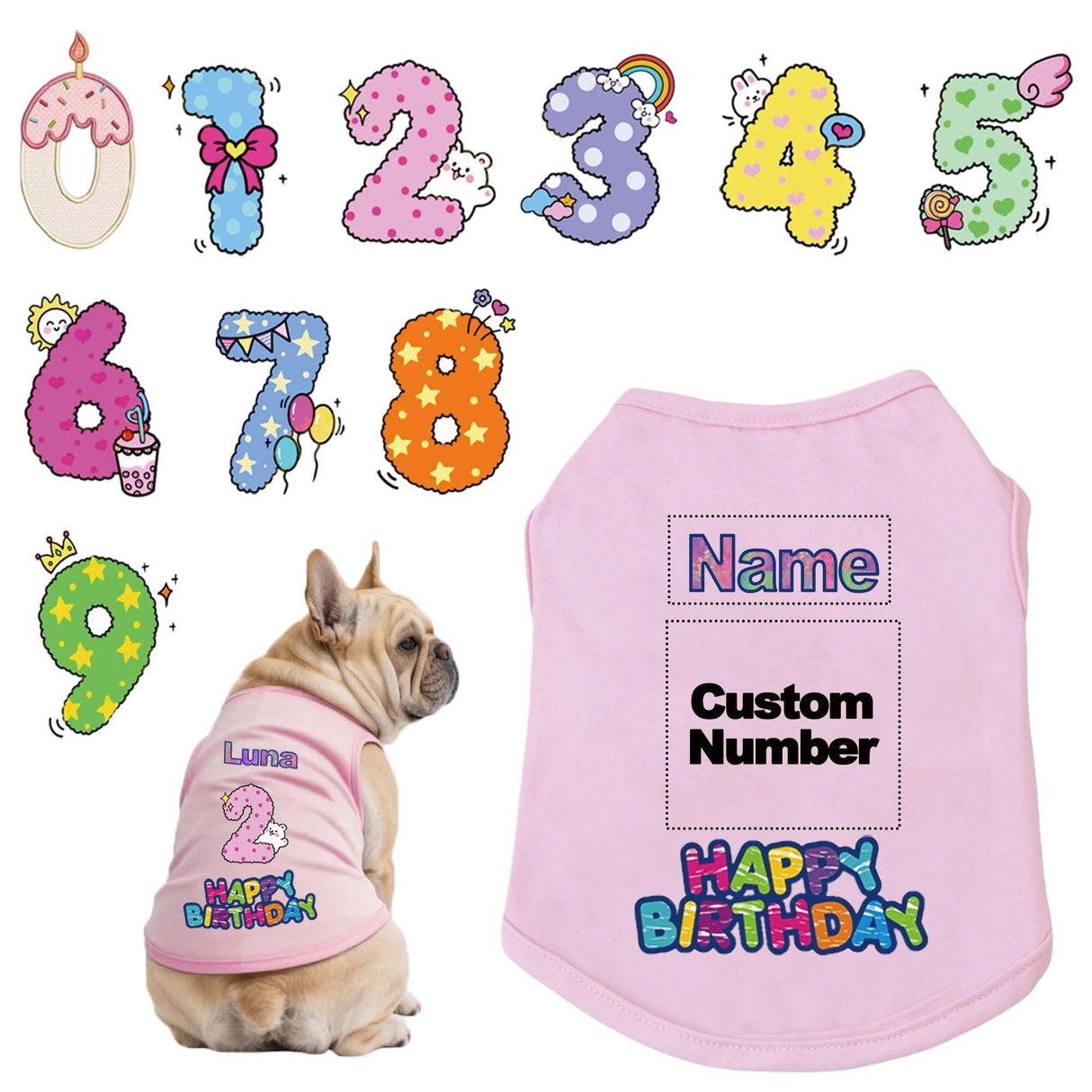 Custom Dog Birthday Shirt,Personalized Pet Apparel Print with Name Age Number,Pet Birthday Outfit,Lightweight Breathable Cotton Vest for Small Medium Large Dogs Cat (Pink, 7X-Large)