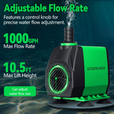 40W Fountain Submersible Water Pump, 1000GPH Adjustable Ultra Quiet Aquarium Pump, Small Pond Pump with 3 Nozzles, 10.5ft High Lift for Small Pond, Fish tank, Waterfall, Outdoor, Hydroponics