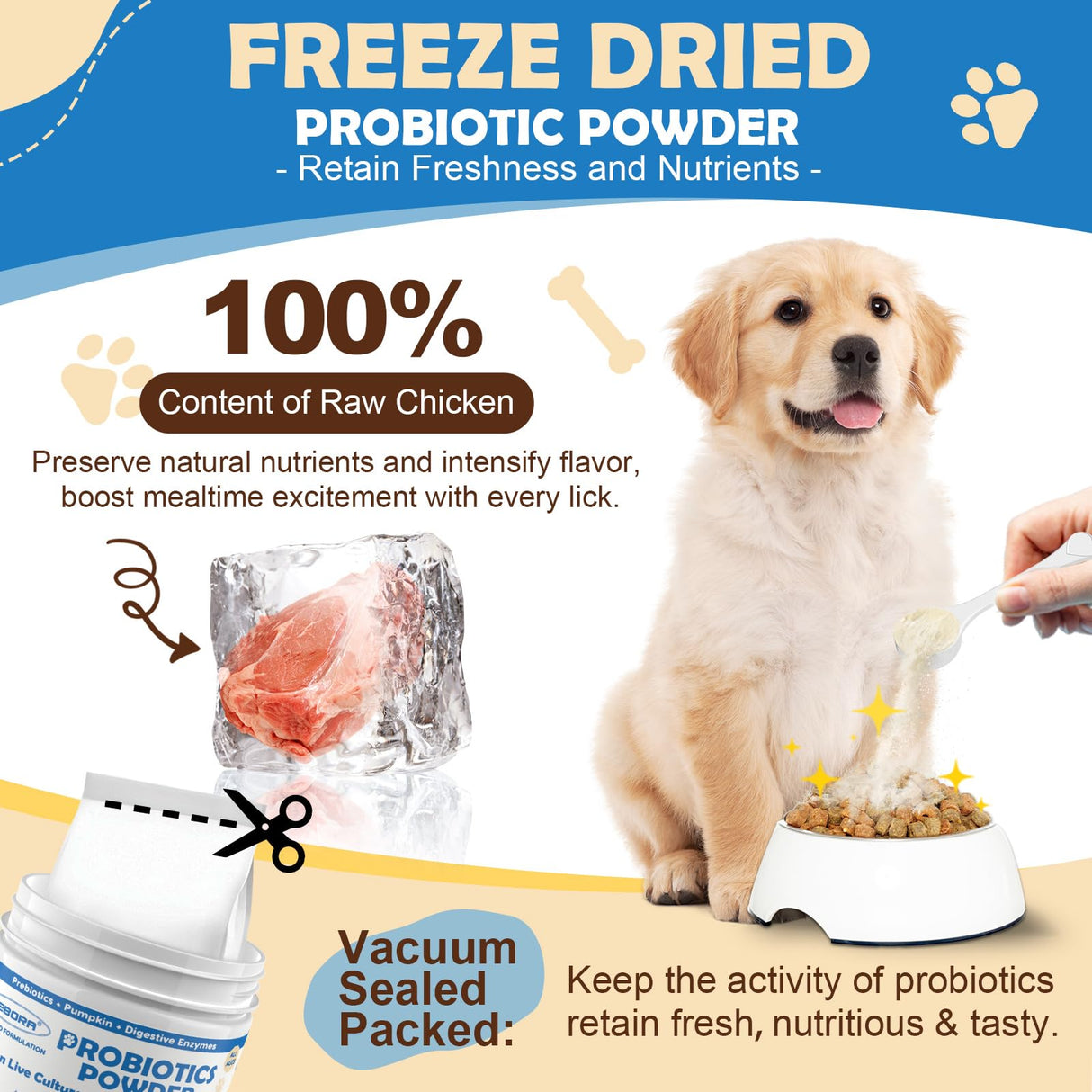 Probiotic Powder for Dogs with Pumpkin, Prebiotics & Digestive Enzymes, 6 Billion CFUs Dog Probiotics for Digestive Health, Diarrhea & Itchy Skin Relief, Chicken Flavor, 90 Scoops