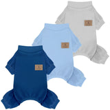 XPUDAC 3 Pack Fleece Dog Pajamas Winter Dog Clothes for Small Medium Dogs Boy Girl Warm Soft Puppy Outfit Pet Costume, Light Sky Blue, Navy, Light Gray, 2XL