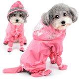 Zunea Waterproof Dog Raincoat with Hood for Small Dogs Rain Poncho Jumpsuit with Rain Boots Puppy Hooded Slicker Rainwear Four-Legged Pet Rain Jacket for Walking Pink M