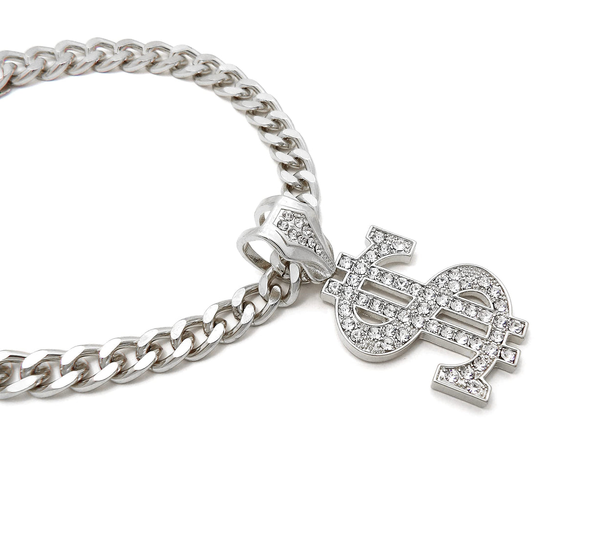 Pet Money Sign Pendant Necklace with Stone Studs, Fashion Jewelry for Dogs and Cats (Silver Tone, 12")