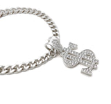 Pet Money Sign Pendant Necklace with Stone Studs, Fashion Jewelry for Dogs and Cats (Silver Tone, 12")