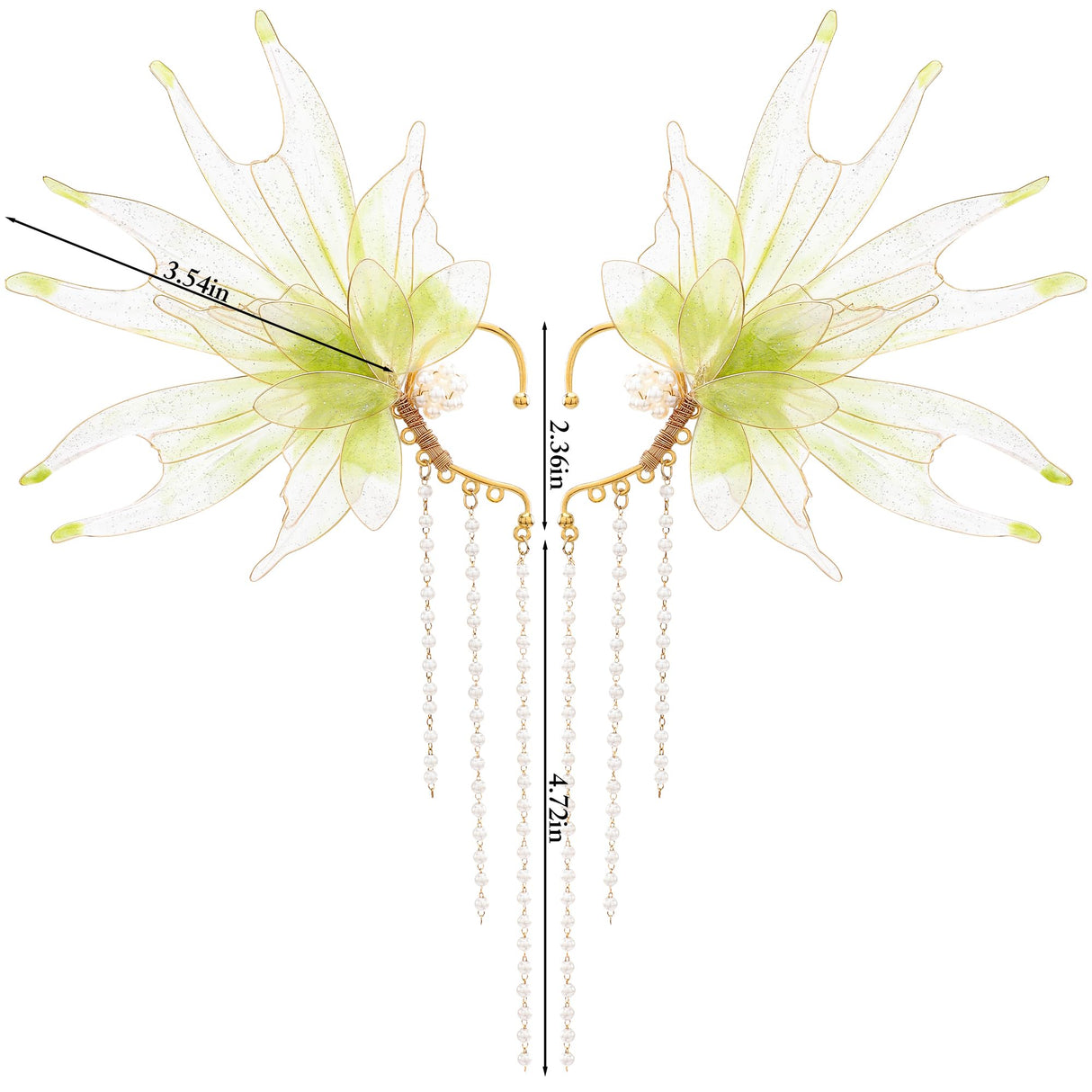 FRESHME Mermaid Elf Ear Cuffs - Fairy Ears Elven Mermaid Green Auricular Fins Earring with Tassel Non Piercing Ear Clips Dress Up Cosplay Renaissance Christmas Halloween Accessories for Women Adult