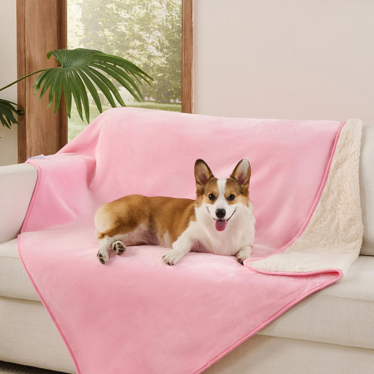 Sunheir Waterproof Dog Blankets for Extra Large Dogs - Cat Blanket Washable for Couch Protection, Soft Sherpa Fleece Puppy Throw Blanket to Prevent Urine Leaks & Protects Furniture, 50"X 60", Pink