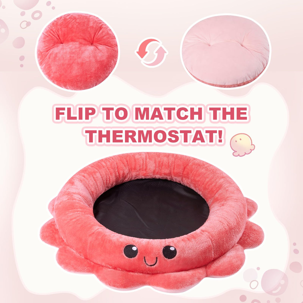 Jiupety Cute Calming Dog Beds Clearance for Large Dogs, Anxiety Bolster Dog Bed with Octopus Shape, Pink, Red, Boho, Round Pet Bed Cat with Removable Cushion