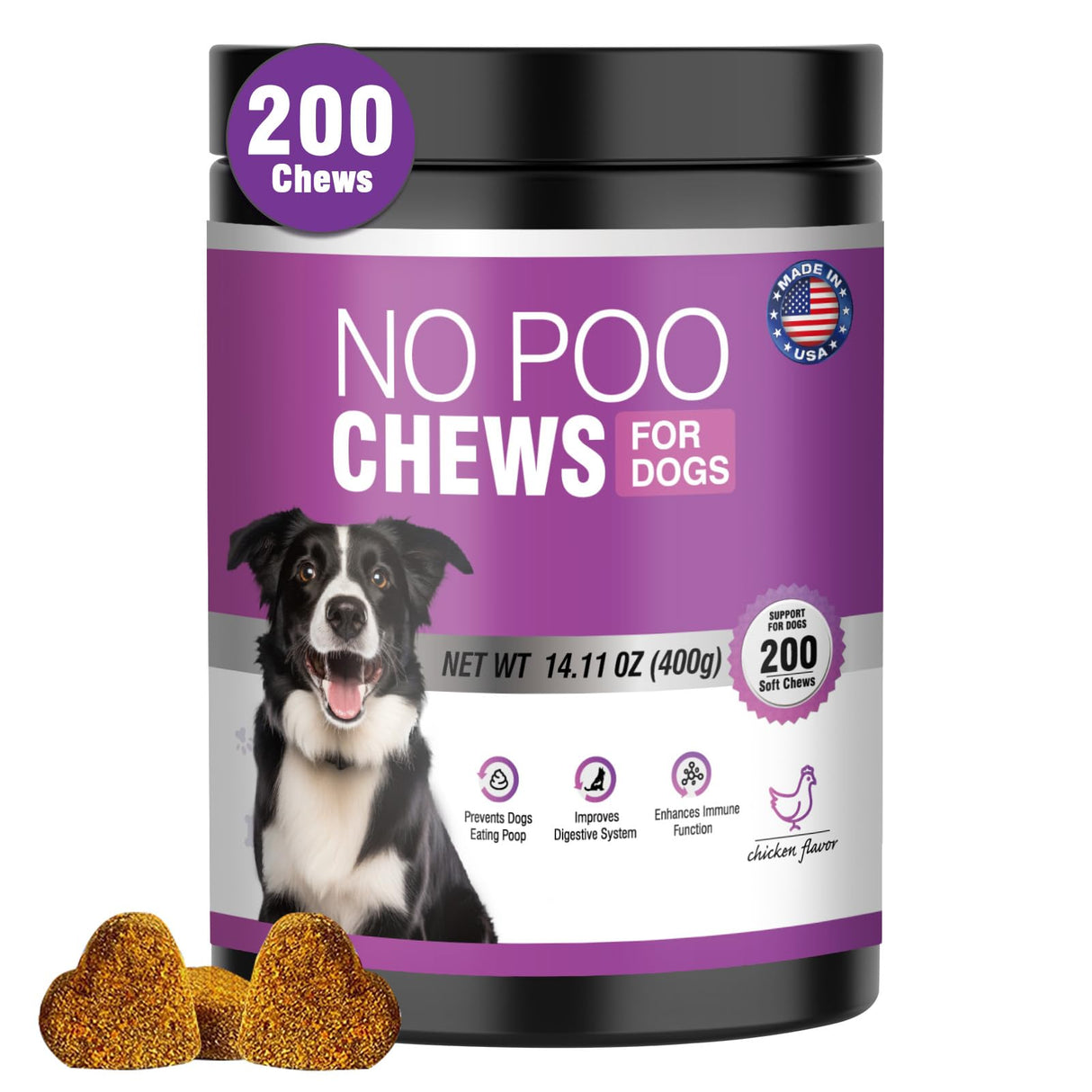 Coprophagia Deterrent for Dogs-200 Chews No Poop Eating Deterrent for Dog-Prevent Stop Dogs from Eating Poop Supplement-Breath Freshener-No Poo Chews with Digestive Enzymes&Probiotics-Chicken Flavor