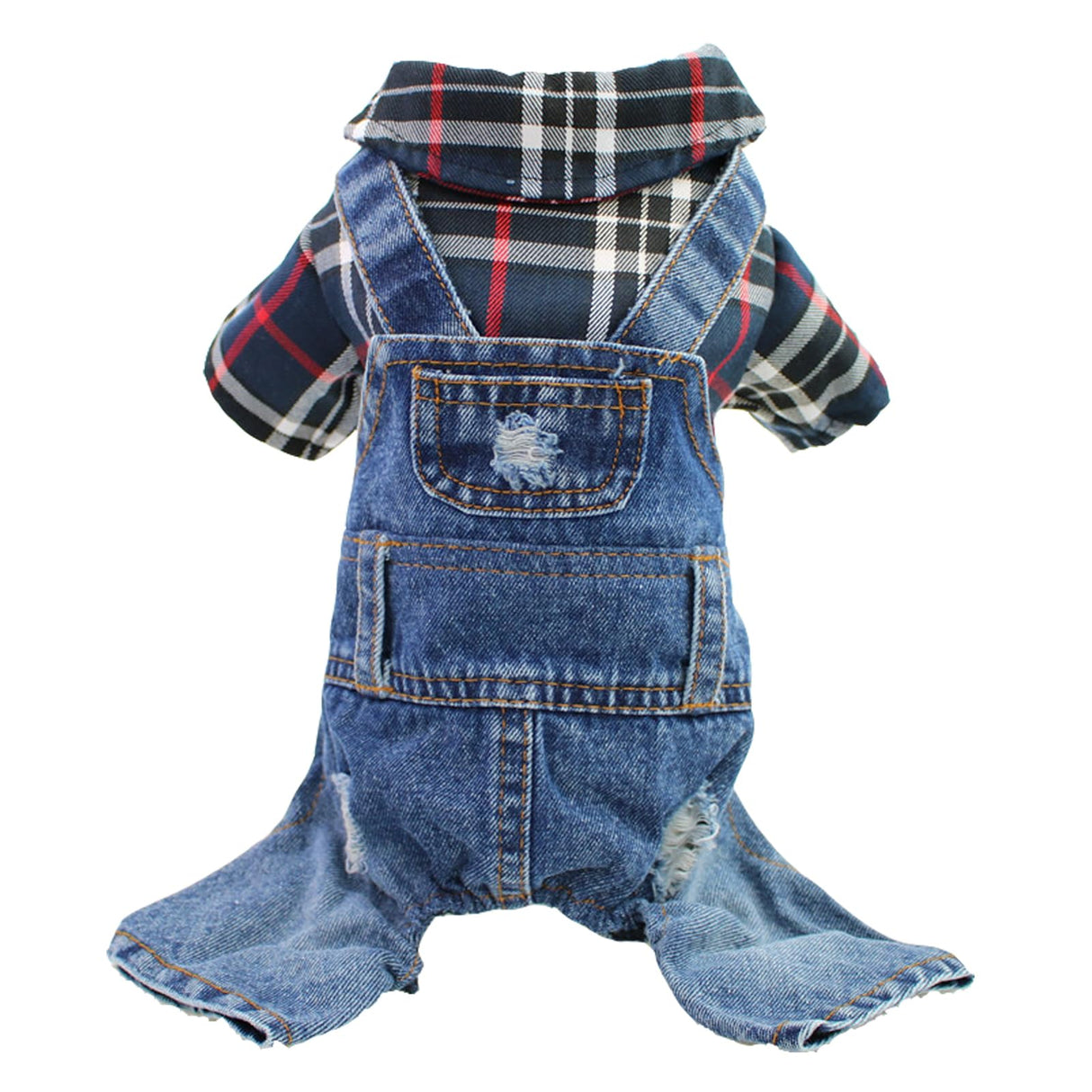 Dog Stylish Plaid Denim Jumpsuit Classic Pet Winter Dog Jeans Clothes Puppy One-Piece Bib Overalls Small Dogs Boy Girl Outfit Yorkies Chihuahua Cat Cute Shirts Holiday Costume (Blue Plaid,XL)