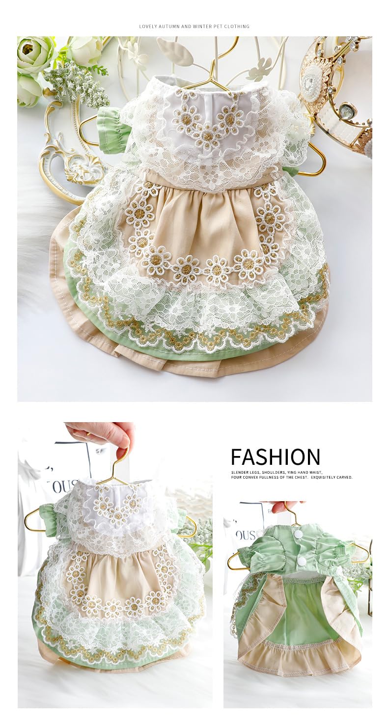 MaruPet Elegant Princess Lace Dress Tutu Queen Style with Bowknot for Small, Extra Small Dog Teddy, Pug, Chihuahua, Shih Tzu, Yorkshire Terriers M-Green-1 S