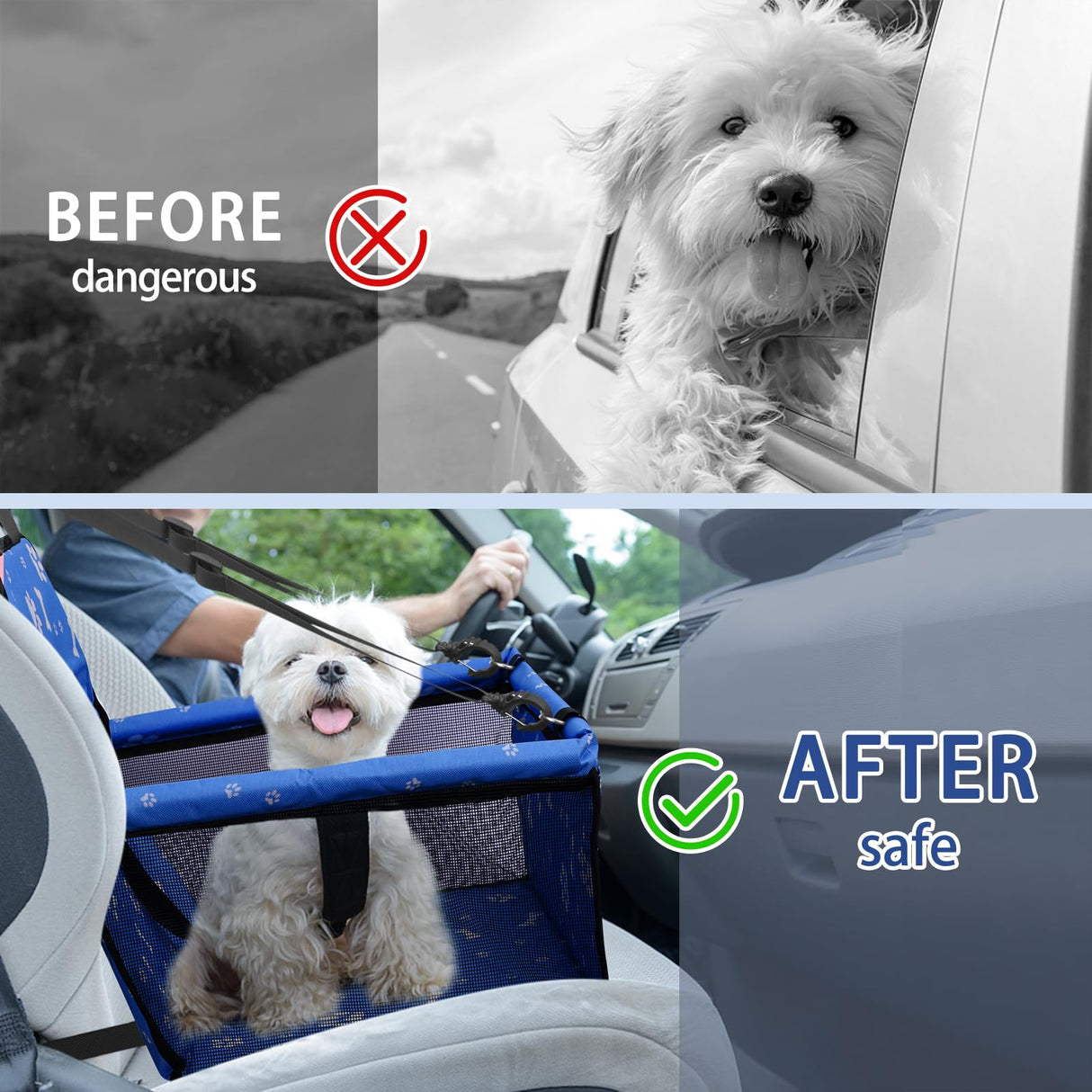 PetsHome Dog Car Seat Foldable Dog Car Booster Seat Waterproof Breathable Oxford Travel Bag for Small to Medium Dogs, Puppies, and Pets-Pattern Blue