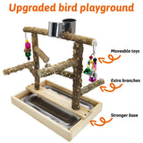 BNOSDM Natural Wood Bird Playground for Training & Playing, Parrot Perch Stand Jungle Gym with Detachable Tray & Stainless Feeder Cups Parakeet Cage Playstand for Budgie, Cockatiel, African Grey