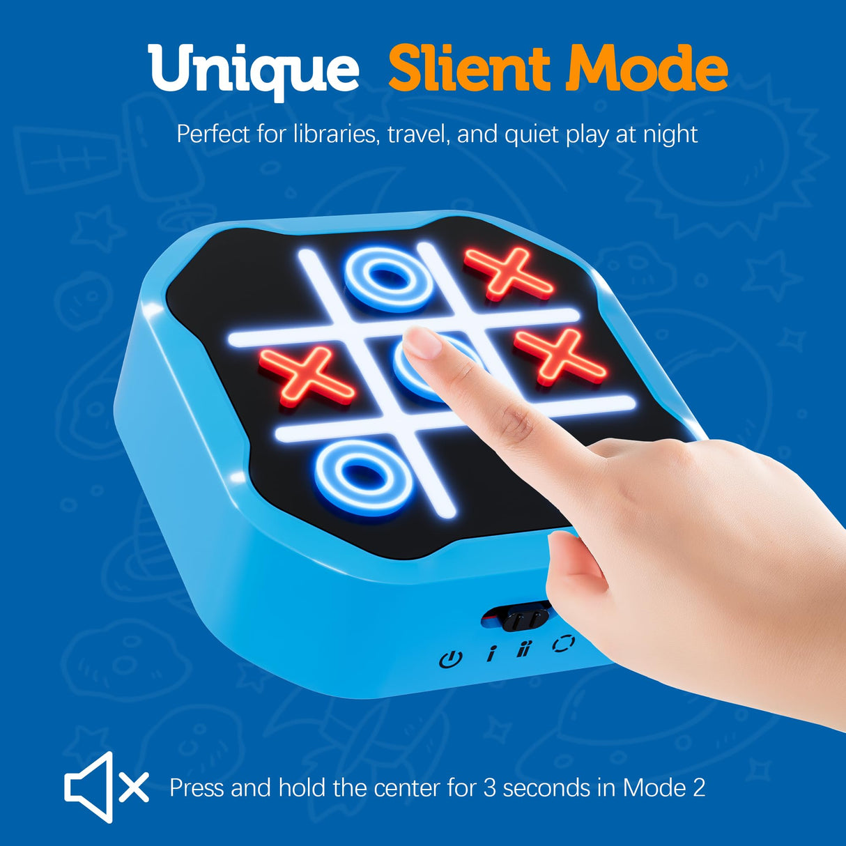 3 in 1 Electronic Tic Tac Toe Game, Handheld Digital Tic Tac Toe Bolt Game with Silent Mode, Portable Learning Toy Gift for Kids & Adults, Blue (One Pack)